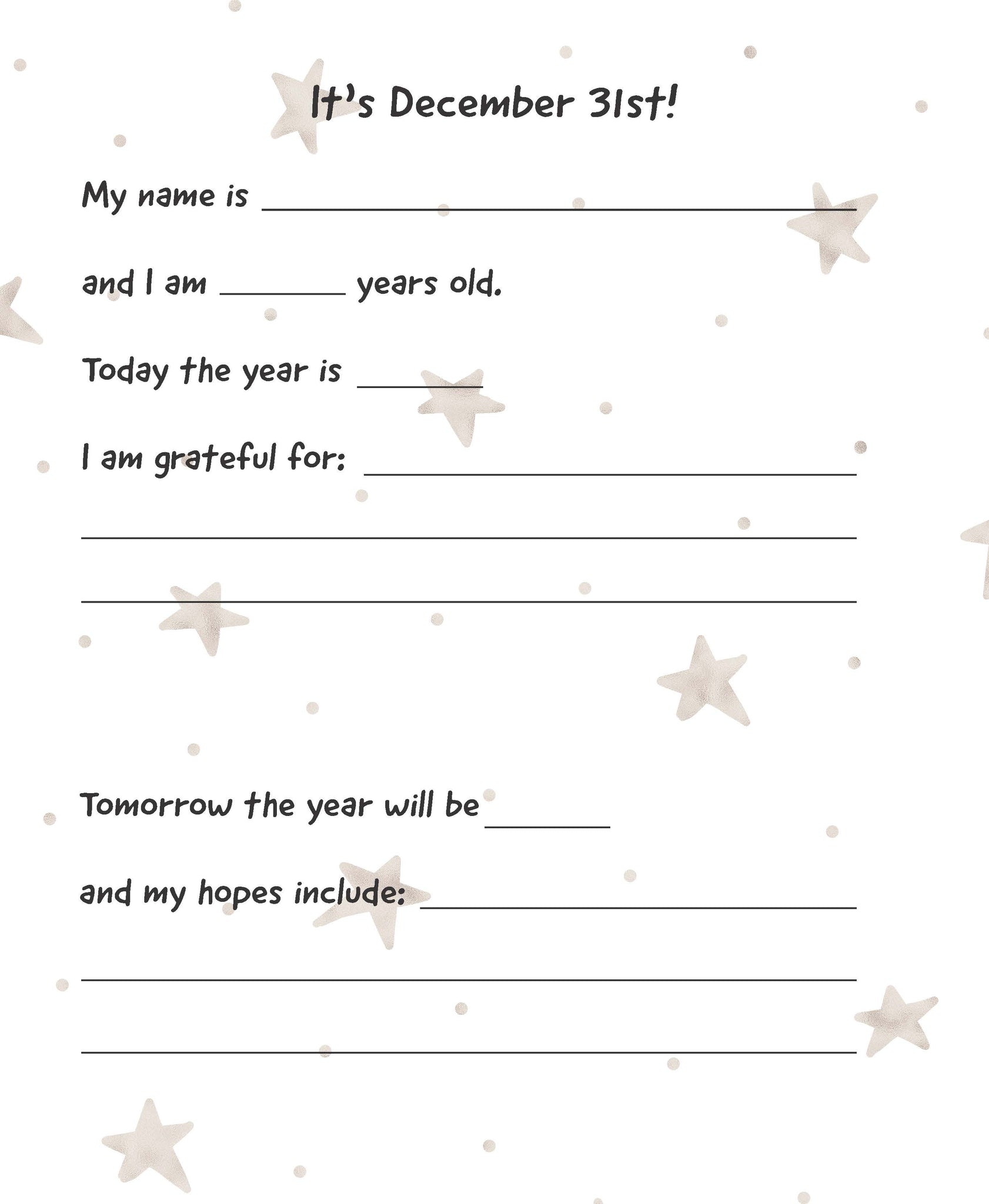 New Years Eve Gratitude Sheet - digital download